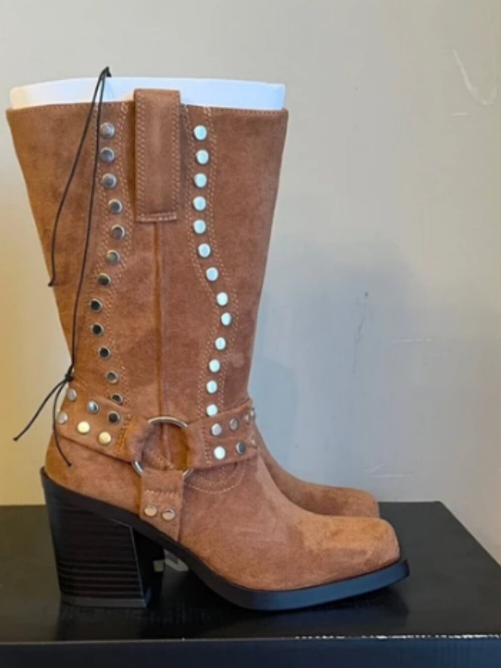 brown faux suede mid-calf boots size 8